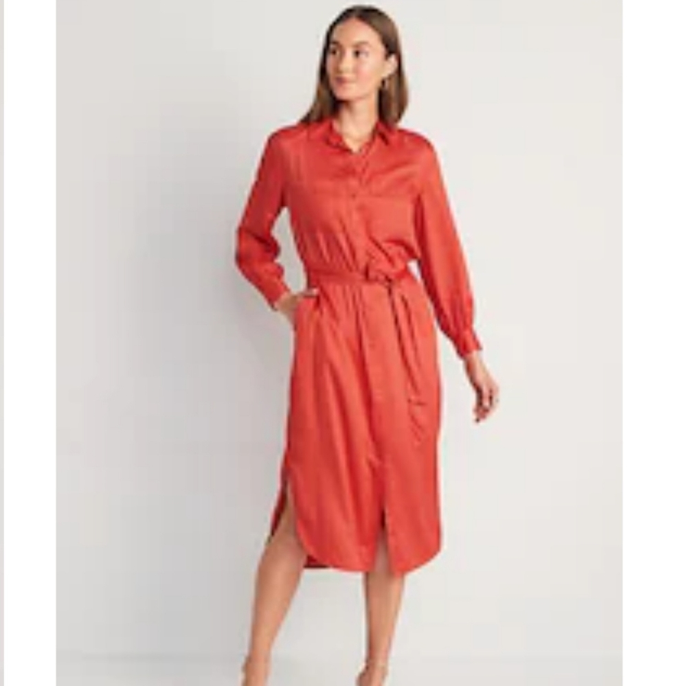 Tie Belt Midi Shirt Dress